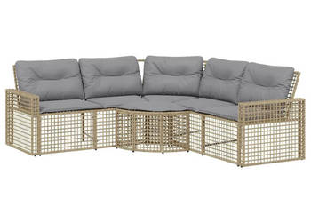 Narożna sofa ogrodowa z poduszkami i podnóżkiem polirattan WM-365897