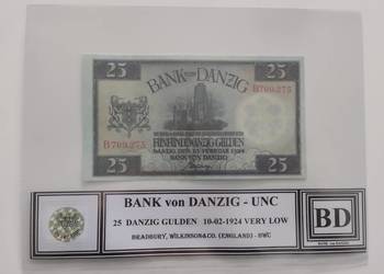 WOLNE MIASTO GDAŃSK 25 gulden 1924 UNC seria B - BANK von DANZIG