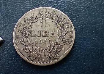 Stare monety 1 lir 1866 Włochy srebro