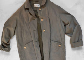 zielona parka vintage khaki retro luźny płaszcz rękaw 3/4 zielona parka vintage khaki retro luźny płaszcz rękaw 3/4