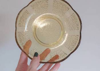 szklane talerzyki, żółte, 6 sztuk, PRL, retro, antyk, szkło