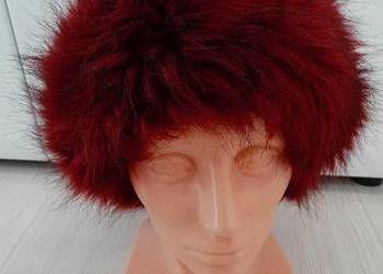 Opaska na Uszy Futrzana Puszysta Zimowa Sztuczne Futerko Burgundowa