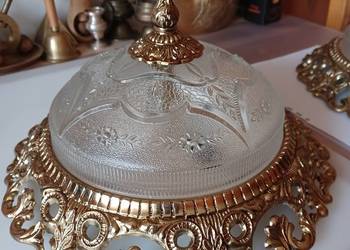 Piękna lampa sufitowa, plafon. Mosiądz, szkło.