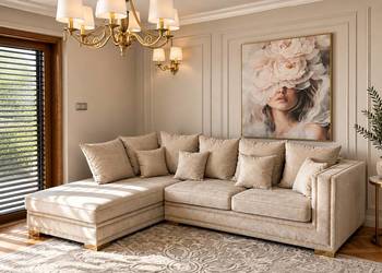Sofa glamour narożna nowojorska z funkcją spania