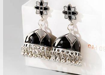 Kolczyki dzwonki jhumki jhumka czarny kolor srebrny Bollywood etno boho hip
