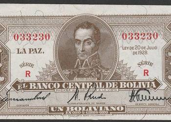 BOLIWIA 1 PESO BOLIVIANO 1928 - STAN BANKOWY UNC