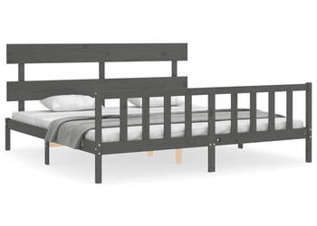 Rama łóżka z wezgłowiem szara lite drewno 200x200 cm WM-3193293