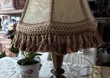 przepiękna mosiężna lampa lampka skórzany abażur