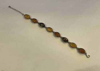 Srebrna bransoletka z bursztynami 15,6g