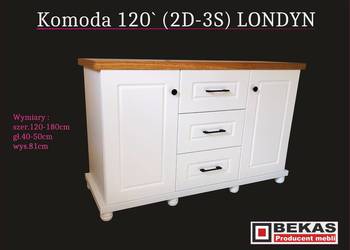Biała Komoda 120` LONDYN White OAK Śliczna z Dębowym Blatem BEKAS Producent