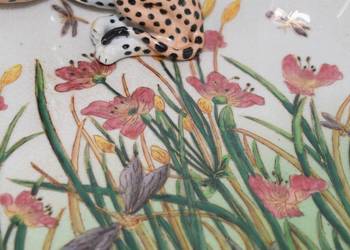 Porcelanowa Patera z Tygrysem - Porcelana + Brąz - Ptaszki Kwiaty