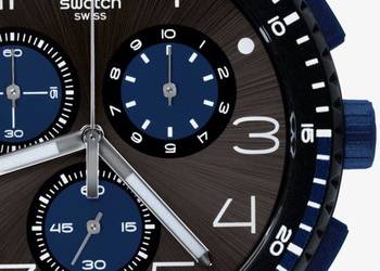 Swatch SUSB406 KAICCO, sportowy chronograf, 42 mm, 3 BAR, komplet jak nowy
