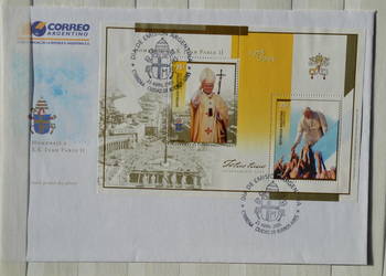 Znaczki. Papież Jan Paweł II Argentyna FDC Ks Chrostowski 11 bl 5