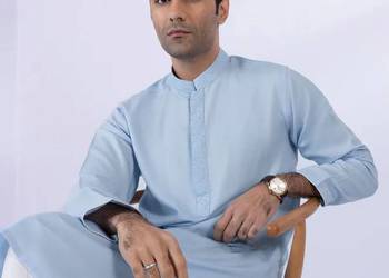 Męska tunika orientalna L niebieska wiskoza kameez kurta Indie boho hippie