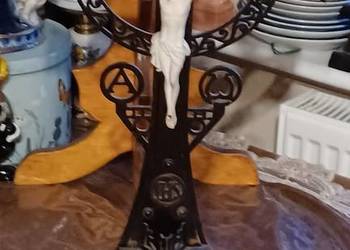 KRZYŻ KRUCYFIKS ZABYTKOWY OLTARZOWY CIENKIE DREWNO 60 WYS JEZUSEK Z GIPSU