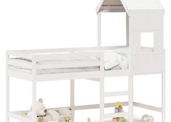 Łóżko na antresoli z drabiną i dachem białe sosna 80x200 cm WM-3282023