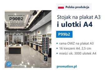 Stojak na katalogi A4 x16 z ramą A3 do urzędu, biura i recepcji firmy