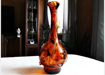 Wazon Sękacz UNIKAT bursztynowy / miodowy Rwaniec 34cm PRL