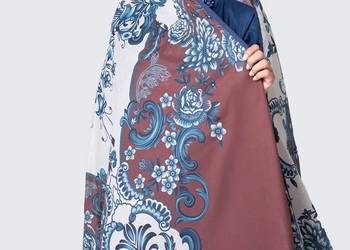 Indyjska chusta dupatta szal oversize retro niebieska brązowa kwiaty floral