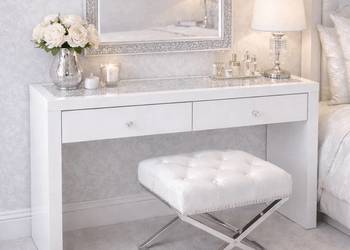 Nowoczesna biała lustrzana toaletka z kryształkami 2 szuflad