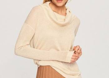 Cienki sweter Reserved XL dekolt woda beżowy złota nić y2k plus size