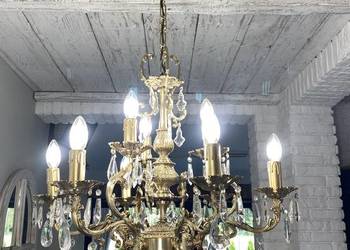 Duży Francuski kryształowy Żyrandol nr. 29 po renowacji mosiądz Antyk Lampa