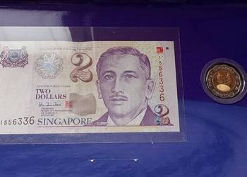 Stare monety  5 dolarów 2000 rok i 2 dolary Singapur stan menniczy