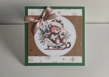 Kartka ręcznie robiona handmade świąteczna Boże Narodzenie miś