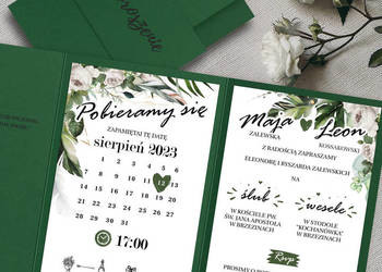 Folderowe zaproszenia ślubne Greenery