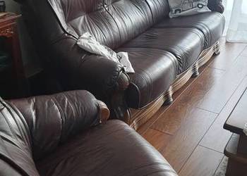 Komplet mebli skórzanych - kanapa i 2 fotele, eko skóra, wypoczynek
