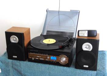 Gramofon z radiem USB SD mp3 CD pilot i głośniki. DOSTAWA.