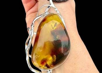 Wisior srebro 925 bursztyn bałtycki artystyczny rękodzieło unikat