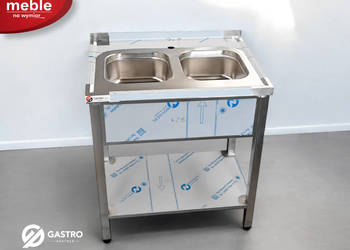 Zlew gastronomiczny dwukomorowy z półką 800x600x850 mm