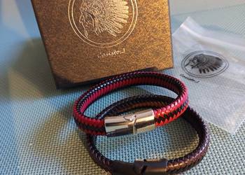 2 szt - Elegancka bransoletka męska pleciona ze skóry w oryginalnym pudełku