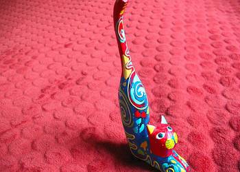 KOT - Na pierścionki - Drewno Stara rzeźba 19,5 x 8 x 3 cm Indonezja