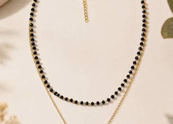 Podwójny Naszyjnik Choker z Czarnymi Koralikami i Zawieszką Linia Życia