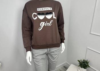 Bluza damska z nadrukiem czekoladowy brąz M L XL