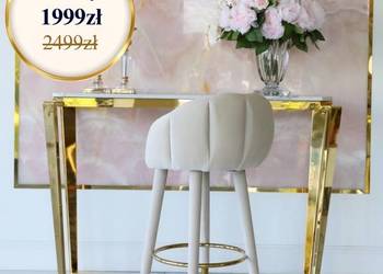 Hoker glamour tapicerowany do jadalni, barku, wyspy beżowy złoty DIANA