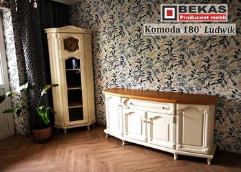 Stylowa Komoda 180` Ludwik Biała Blat Dąb BEKAS Producent Mebli