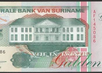 SURINAM 25 GULDEN 1991 - STAN BANKOWY UNC