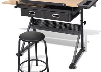 vidaXL Biurko kreślarskie z szufladami i krzesełkiem(SKU:20087)