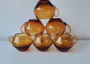 Stara szklanka, filiżanka, kubek miodowe szkło Antico J. Podlasek Zawiercie