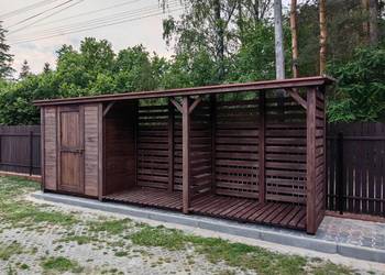 Drewutnia z domkiem narzędziowym 6 x 1,1m, solidna wiata na drewno