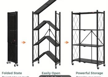 NOWY Składany czarny regał na kółkach 3 poziomy