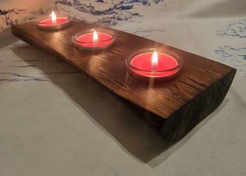 Świecznik bukowy opalany DeepWax, żywica, 3 tealighty, Sue Ellen No. 14