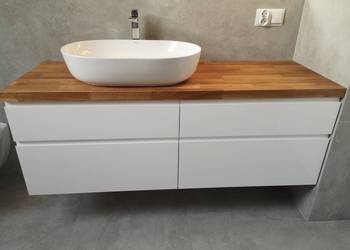 Szafka pod umywalkę szer. 140 cm - blat drewniany