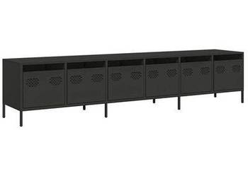 Szafka RTV, czarna, 202x39x43,5 cm, stal walcowana na zimno（3307149）