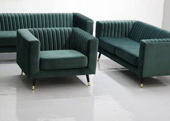 TES nowy fantastyczny komplet 3+2+1 SOFA KANAPA zestaw welur zielony VELLUT