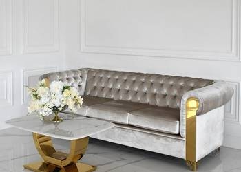 Sofa Glamour AVIATOR Złota Pikowana Ekskluzywna z Dekorami XXL