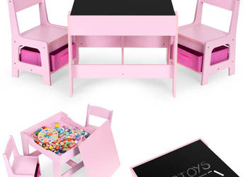 Zestaw mebli dla dzieci stolik + 2 krzesła tablica kredowa różowy ECOTOYS